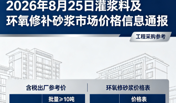 海珠2026年8月25日灌浆料及环氧修补砂浆市场价格信息通报